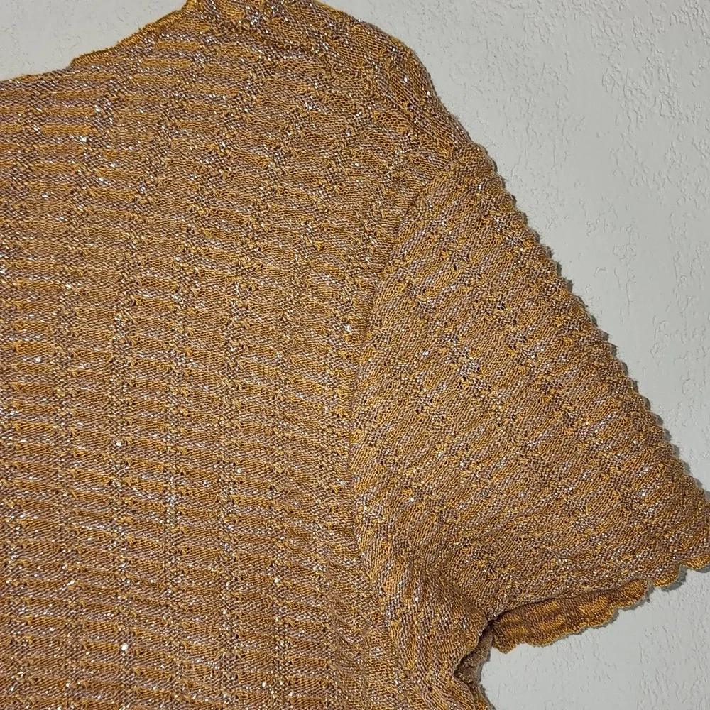 Zara Women's Textured Mustard Yellow Lightweight Sweater Gold threading Sz Med